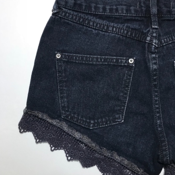 Free People Black Denim Cutoff Lace Short 24 - Picture 6 of 7